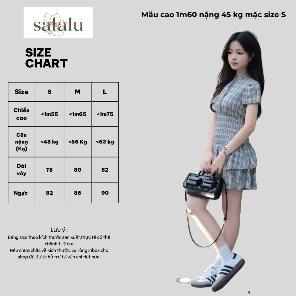 BST XUÂN HÈ BT 038 VÁY KẺ CARO CỔ V XẾP LY 2 TẦNG | BigBuy360 - bigbuy360.vn