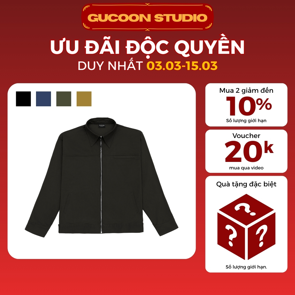 Áo Khoác Nam Nữ GUCOON Form Boxy Unisex Local Brand, Áo Khoác Kaki Nam Nữ Jacket Đen Rêu Navy Beige