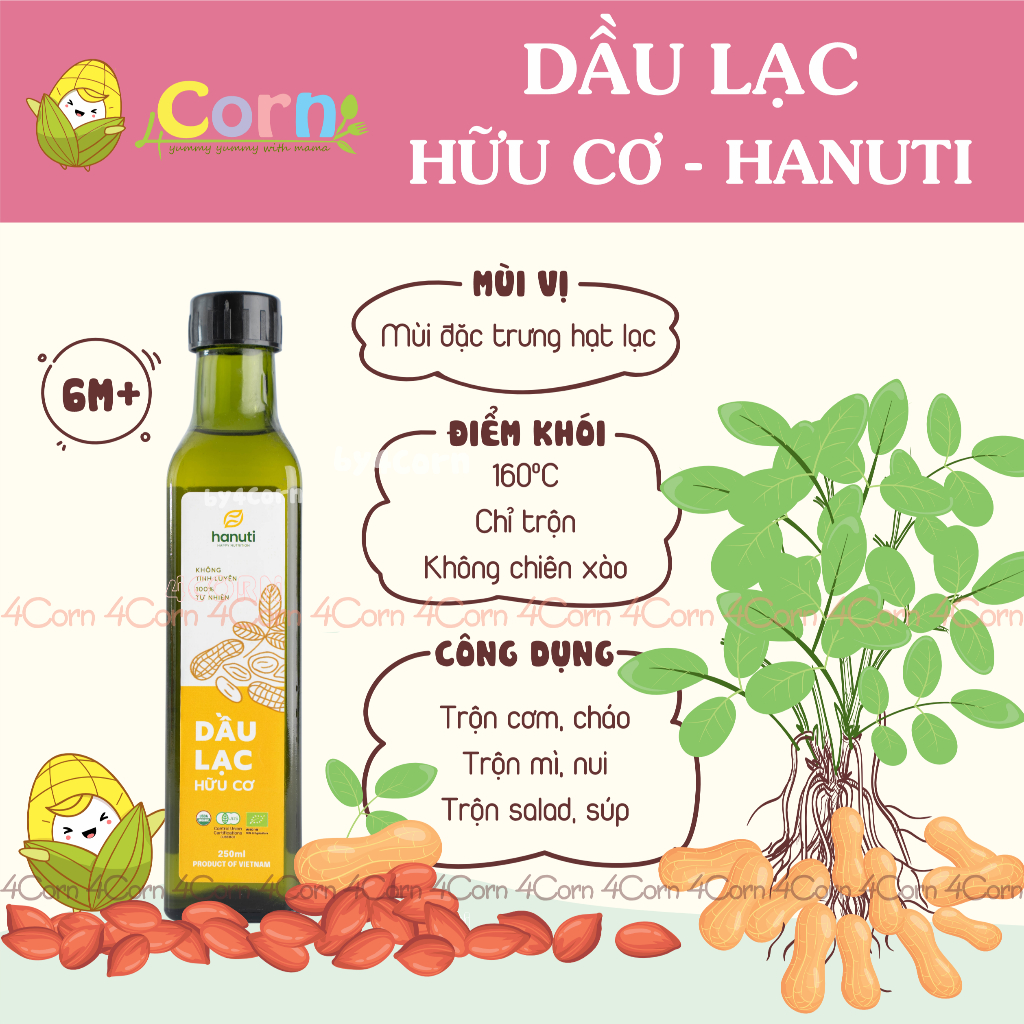 Dầu lạc (Dầu đậu phộng) hữu cơ Hanuti - Cho bé 6m+