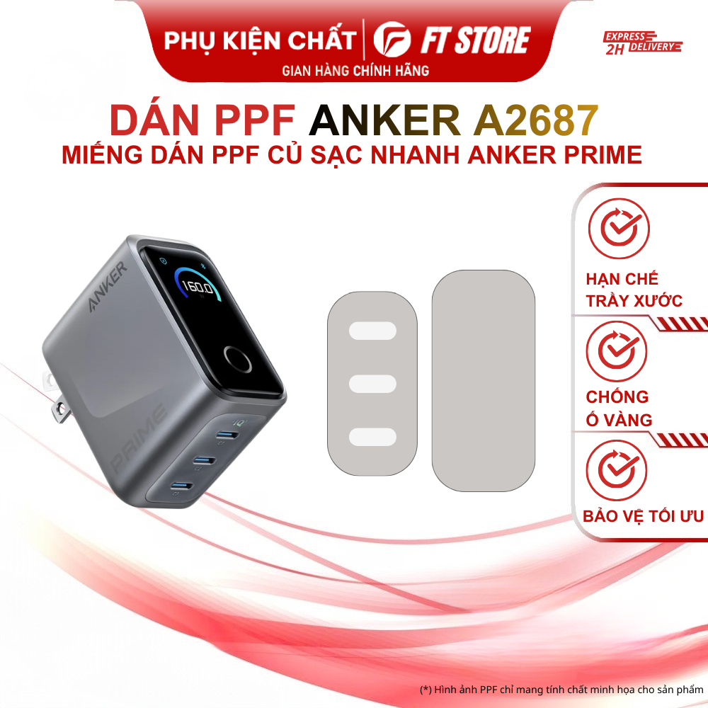 Miếng dán PPF bảo vệ củ sạc Anker Prime A2687 160W chống trầy xước, sử dụng lâu dài
