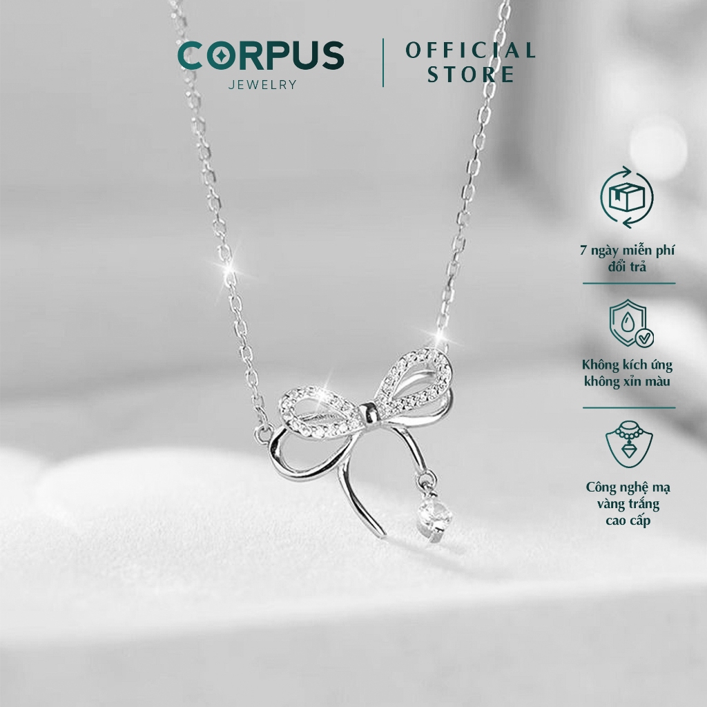 Dây chuyền bạc nữ 𝐒𝐰𝐞𝐞𝐭 𝐁𝐨𝐰 CORPUS S925 hình nơ thắt treo hạt đá nhảy nữ tính VC02