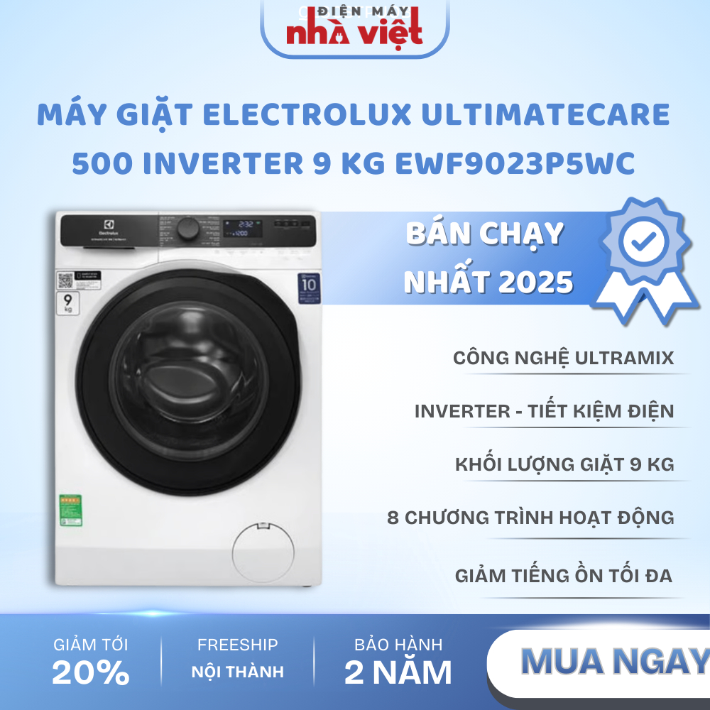 [EWF9023P5WC] - Máy giặt Electrolux UltimateCare 500 Inverter 9 kg Trắng