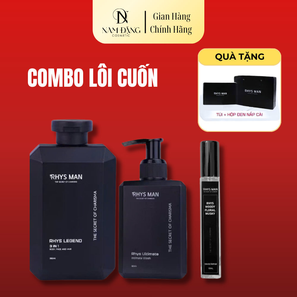 Combo Lôi Cuốn RHYS MAN : Sữa tắm gội 350ml & Gel vệ sinh nam 120ml & Nước hoa 10ml
