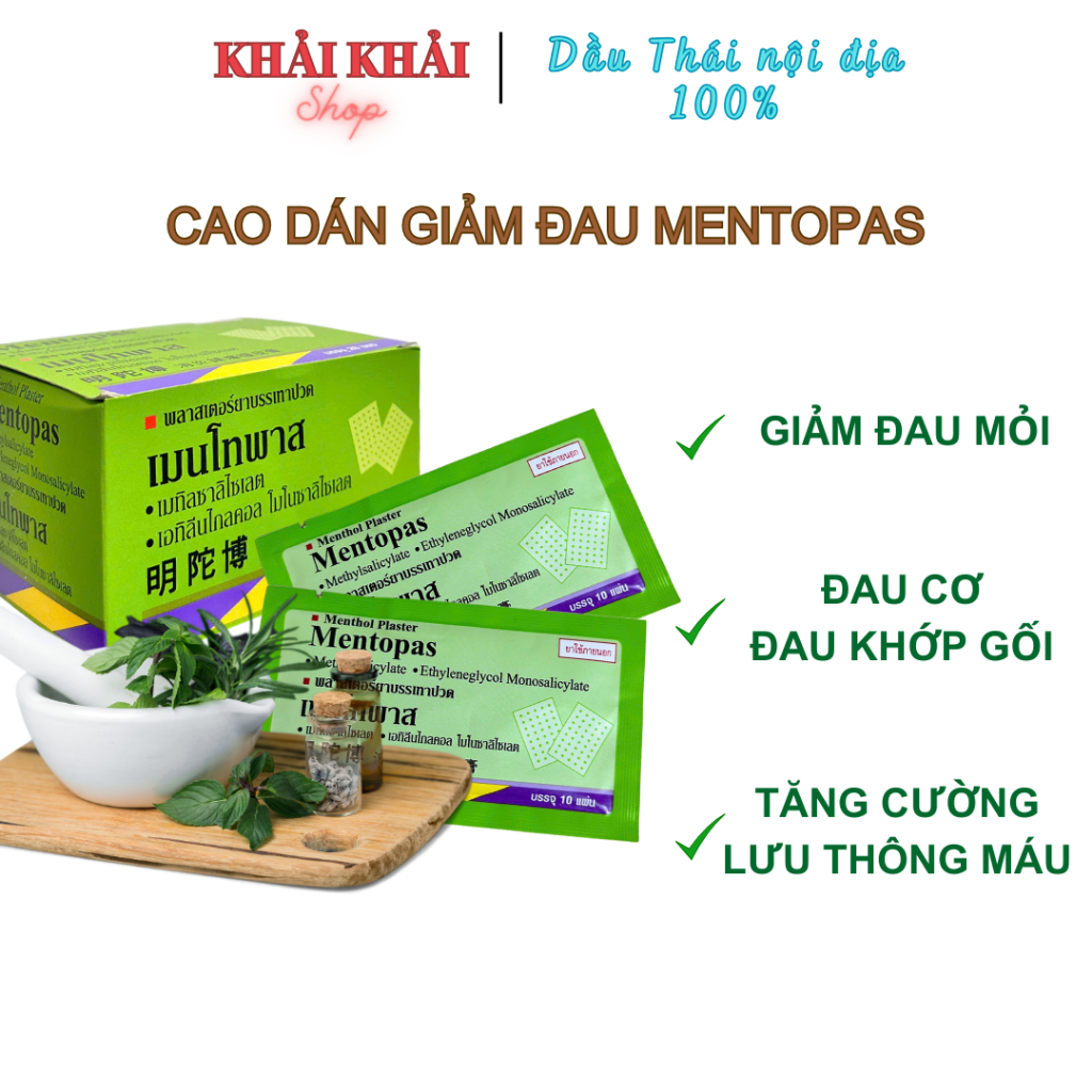 Cao dán giảm đau Mentopas Thái Lan, Miếng dán giảm đau cơ đau lưng đau khớp con cọp Thái Lan