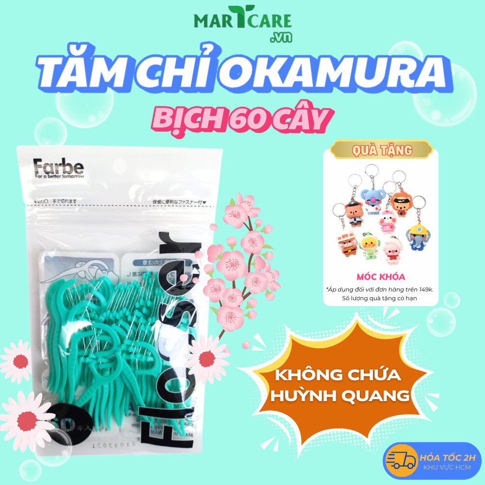 [BỊCH 60C] Tăm Chỉ Kẽ Răng Okamura Farbe Nhật Bản Cao Cấp - Xỉa Răng Làm Sạch An Toàn - Tăm chỉ (đỏ/xanh) 60PCS