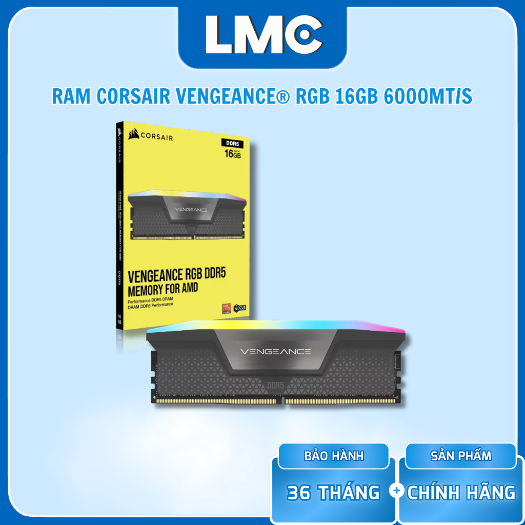 RAM Corsair VENGEANCE RGB 16GB (1x16GB) 6000MHz DDR5 ( AMD EXPO & Intel XMP )