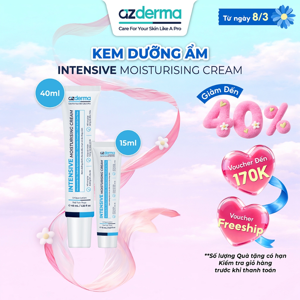[Top bán chạy] Kem dưỡng ẩm cải thiện hàng rào da Intensive Moisturising Cream Azderma 15ml,40ml