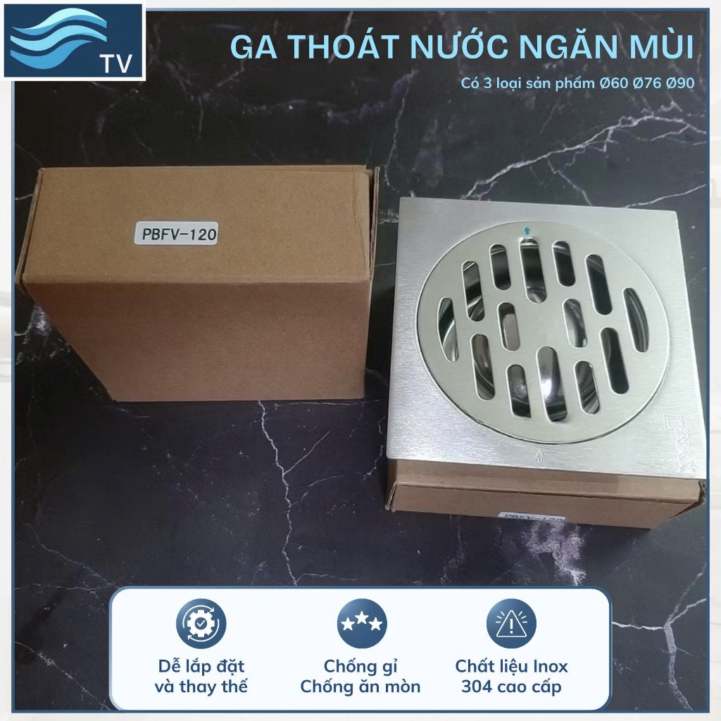 Ga Thoát Sàn Inox PBFV Phi 48 60 76 90, Phễu Thoát Sàn Chống Mùi Hôi Nhà Tắm Nhà Vệ Sinh Thoát Nước Nhanh