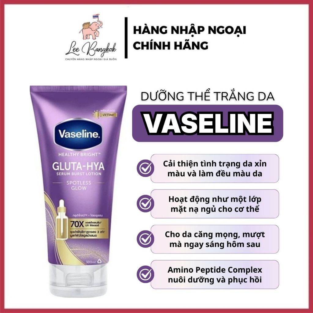 Tuýp Sữa Dưỡng Thể Trắng Da Vaseline Gluta-Hya Spotless Glow Serum Burst Lotion UV Filter 70x Tím 29