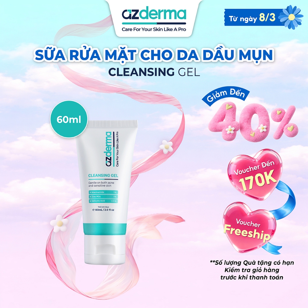 Sữa rửa mặt hỗ trợ làm sạch da, giúp da mềm mượt và hỗ trợ giúp giảm mụn quay trở lại,Cleansing Gel 