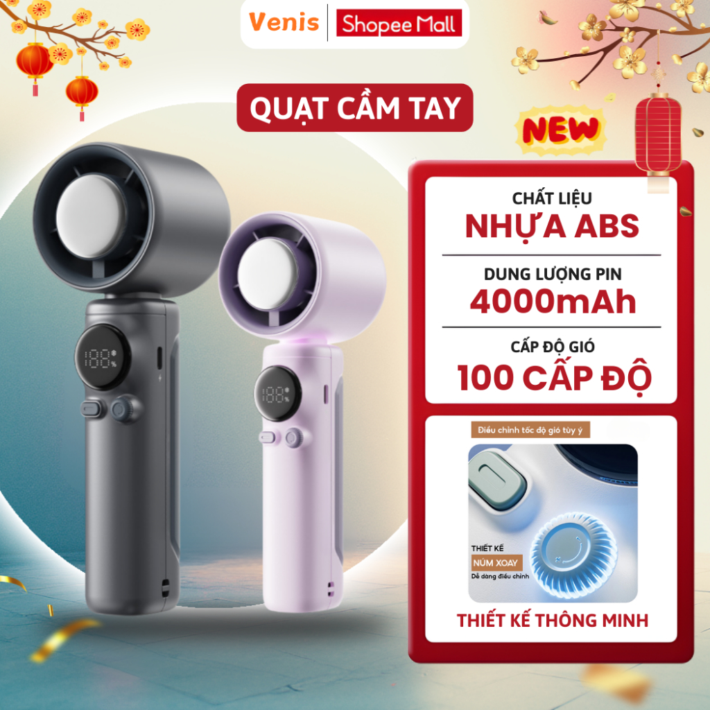 Quạt Cầm Tay Mini  Tích Điện Có Sò Lạnh 100 Chế Độ Động Cơ Turbo Tạo Gió Mát Như Điều Hòa