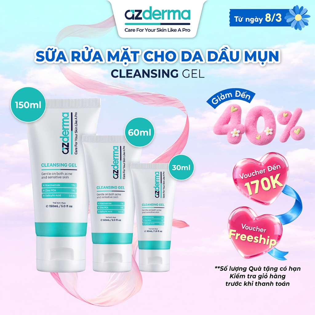 Cleansing Gel Azderma - Sữa rửa mặt hỗ trợ làm sạch da, giúp da mềm mượt và hỗ trợ giúp giảm tình tr