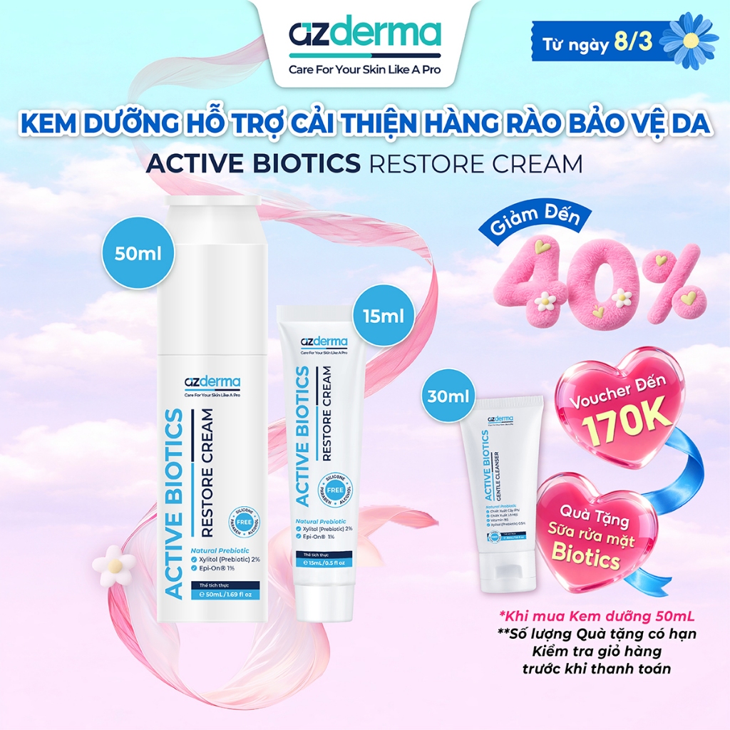 [ MỚI ] Kem phục hồi giúp cải thiện đa tầng hàng rào da nhạy cảm Azderma Active Biotics Restore Crea