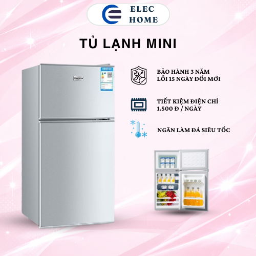 Tủ lạnh Mini 2 cánh gia đình xe hơi, tủ lạnh mini có tích hợp ngăn đá riêng biệt tiện lợi để đồ ăn