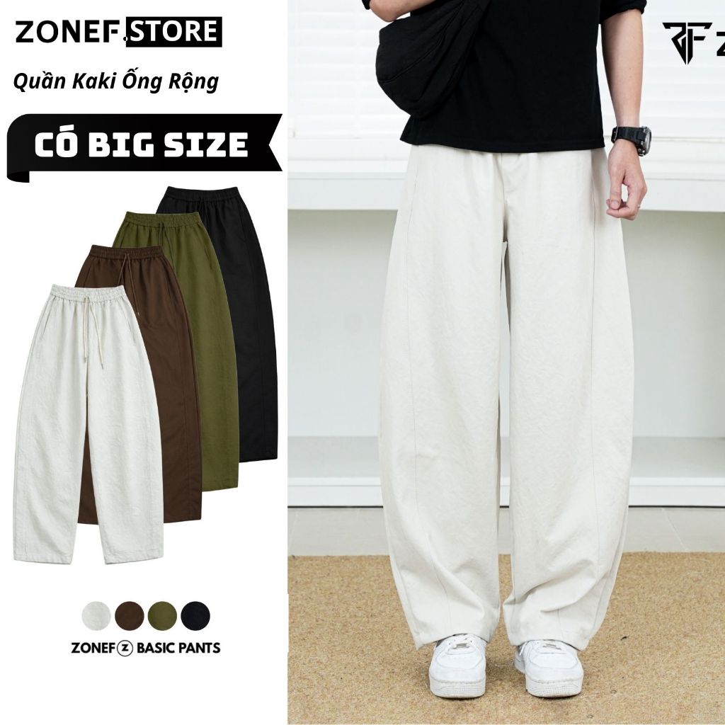 Quần Kaki Ống Rộng Form Thụng Hơi Cong Nhẹ Phối Line by ZONEF CLUB, Quần Dài Nam Nữ Chất Liệu Kaki C