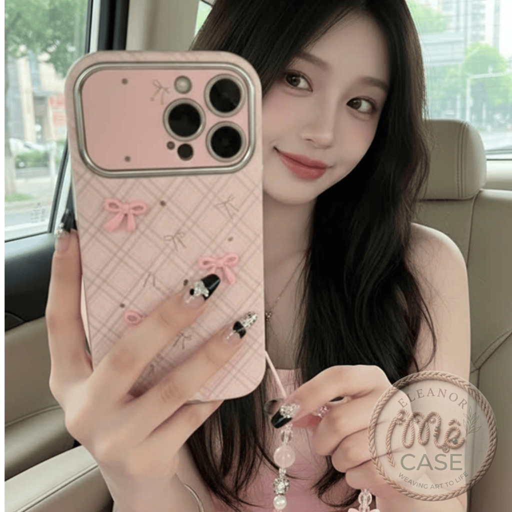 Ốp Lưng Caro Nơ Hồng:Vintage Pink Bow Plaid Case - Mê Case