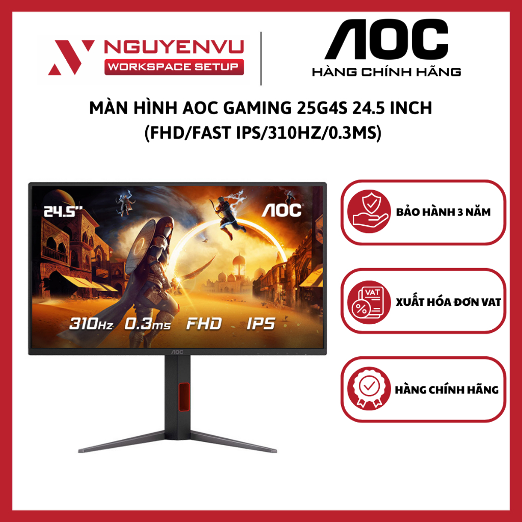 Màn Hình AOC Gaming 25G4S 24.5 inch  (FHD/Fast IPS/310Hz/0.3ms) - Hàng Chính Hãng