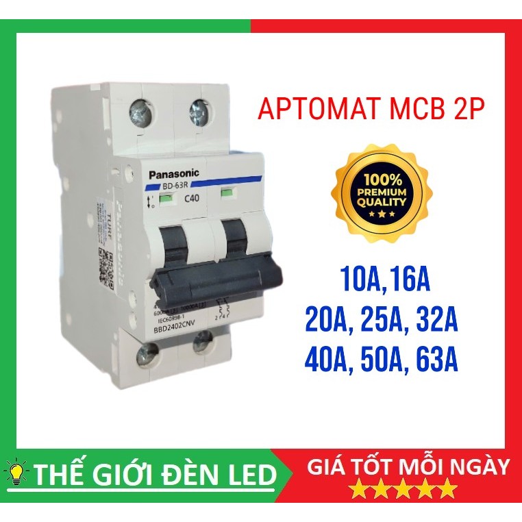 Cầu dao CB MCB 2 pha Pana 10A, 16A, 20A, 25A, 32A,40A, 50A, 63A  chính hãng