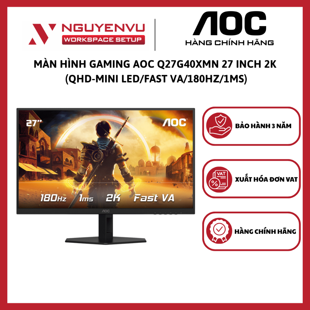 Màn Hình Gaming AOC Q27G40XMN 27 inch 2k (QHD-Mini LED/Fast VA/180Hz/1ms) - Hàng Chính Hãng
