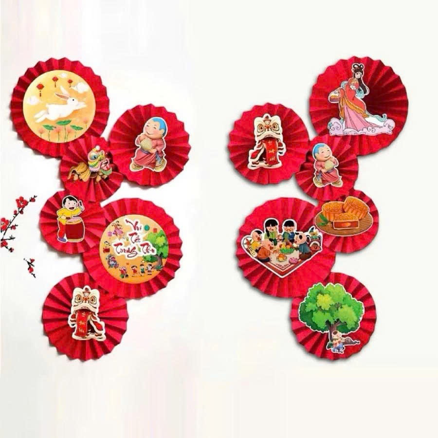 Set 6 quạt bộ vui tết trung thu decor quán,nhà cửa dịp trung thu