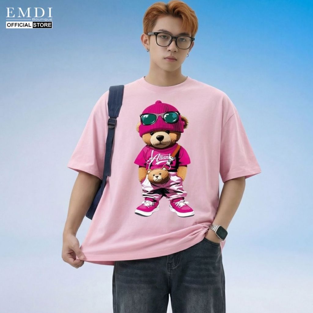 Áo thun nam big size 100kg 120kg EMDI in hình GẤU HỒNG áo thun phông form rộng local brand bigsize c