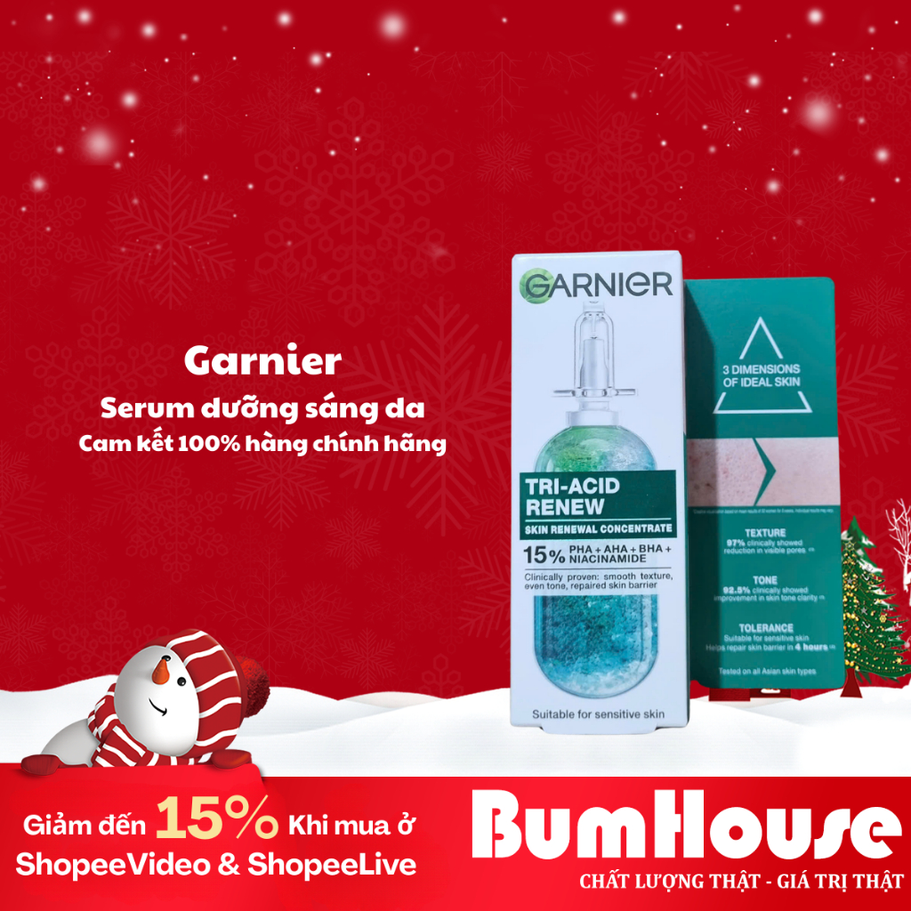 Serum thế hệ mới Tri-Acid Renew Garnier 15% [PHA,AHA BHA ,NIACINAMIDE] giúp dưỡng sáng da, mịn da - 