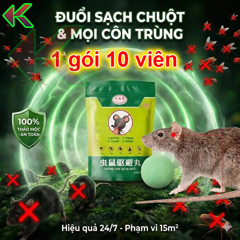 Viên Nén Xua Đuổi Chuột và Côn Trùng - Chiết Xuất Thảo Dược, An Toàn Cho Gia Đình - 1 gói 10 viên