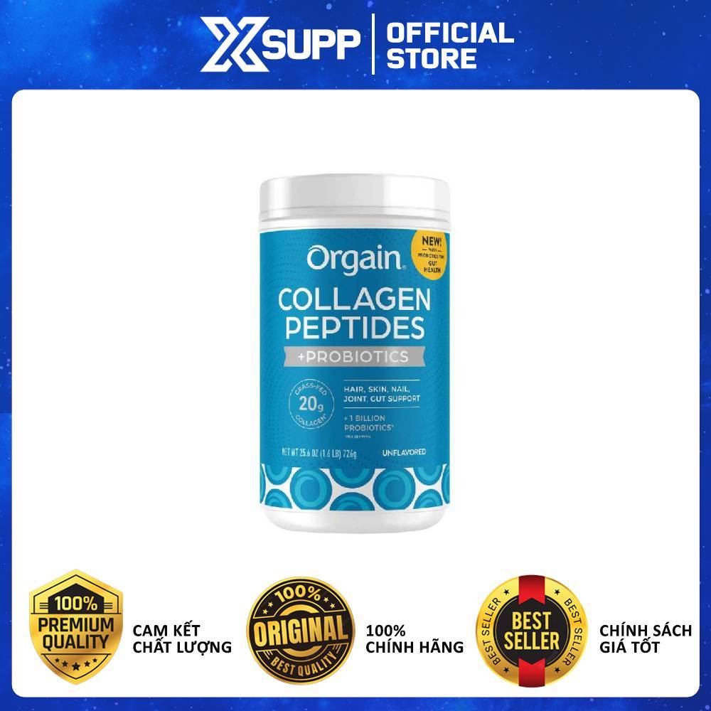 Orgain Collagen 726g – Collagen Peptides + Probiotics Cho Da Khỏe