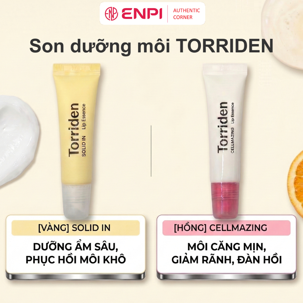 Son dưỡng môi Torriden – Dưỡng ẩm sâu, phục hồi khô nứt, môi căng mịn
