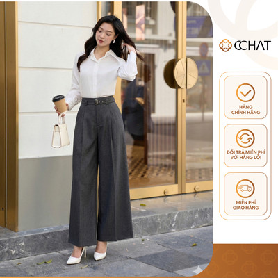Quần Ống Rộng 𝐂𝐂𝐇𝐀𝐓 Dáng Suông Kiểu Roser Có Túi Sườn Chất Liệu Tuytsi Cao Cấp 16QDS2009ST
