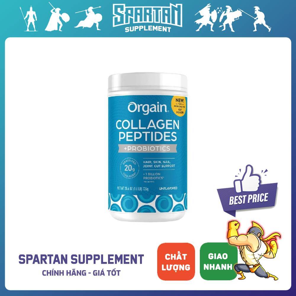 Orgain Collagen Peptides + Probiotics – Bột Collagen 726g Cho Da & Khớp