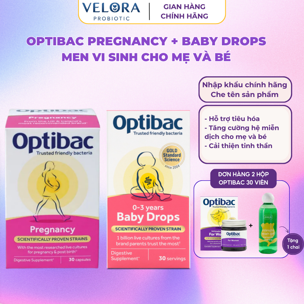 Combo men vi sinh lợi khuẩn đường ruột Optibac cho mẹ và bé sau sinh khỏe mạnh, tăng đề kháng, giảm 