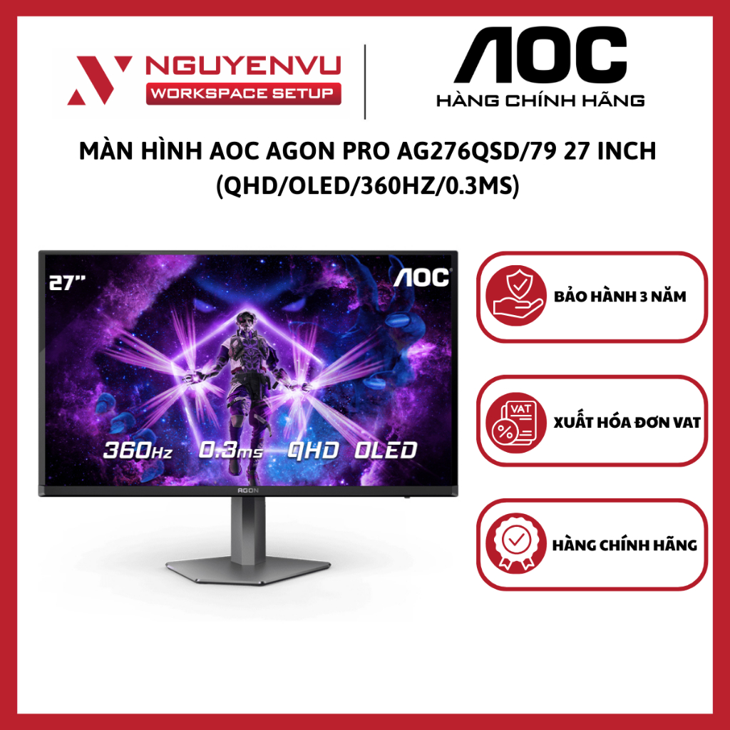 Màn Hình Gaming AOC AGON Pro AG276QSD 27 inch 2K (QHD/OLED/360Hz/0.3ms) - Hàng Chính Hãng