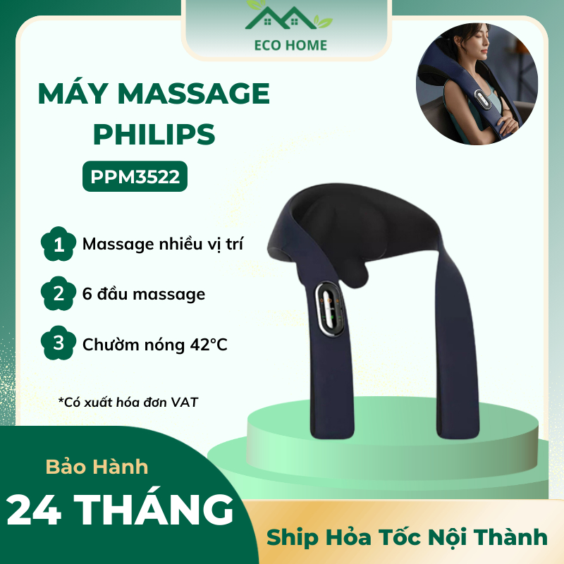 Máy Massage Cổ Vai Gáy Philips PPM3521 Chính Hãng - Massage 3D Kệt Hợp Hồng Ngoại- Bảo Hành 24 Tháng
