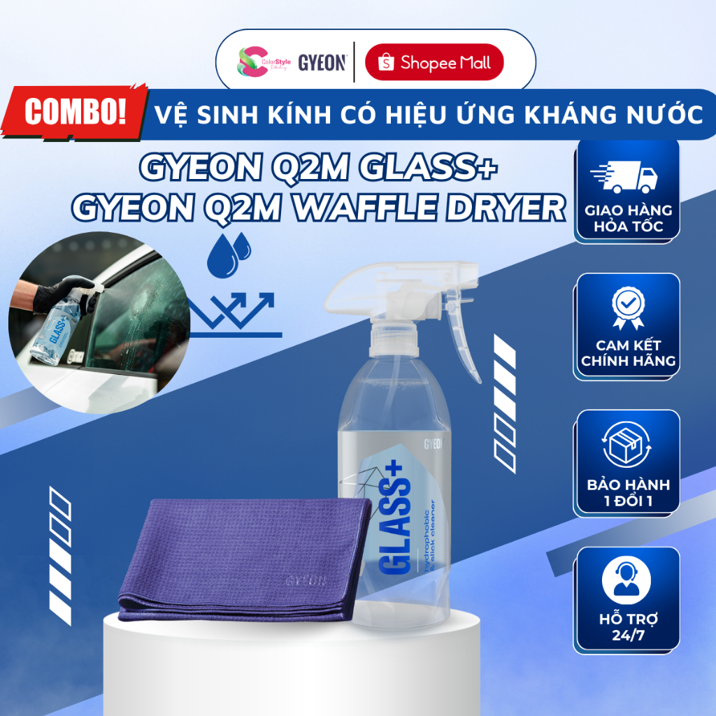 Combo Vệ Sinh Kính Có Hiệu Ứng Kháng Nước Gyeon Q2M Glass+ Và Gyeon Q2M WaffleDryer