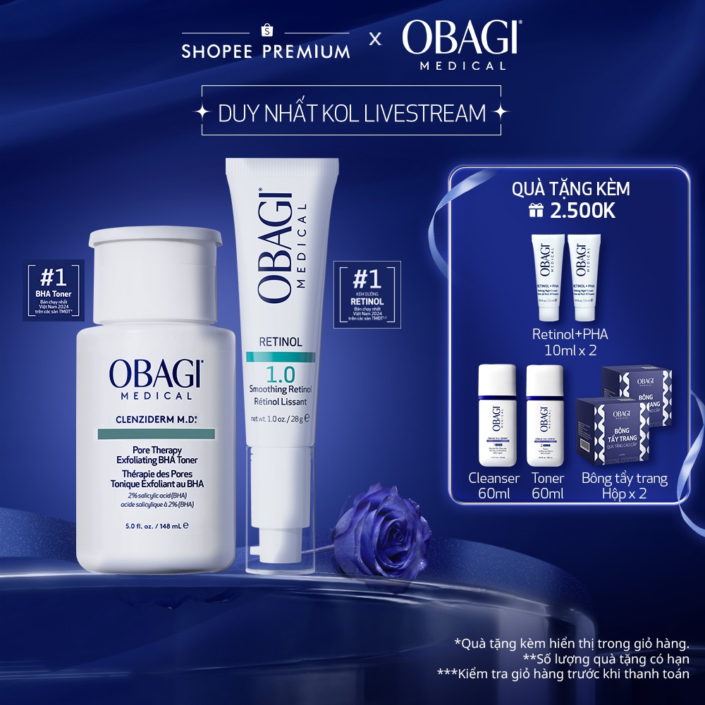 [Obagi x KOL] Bộ đôi dưỡng da Toner BHA Giảm Mụn Obagi Clenziderm 148ml và Kem Chống Lão Hóa&Tái Tạo