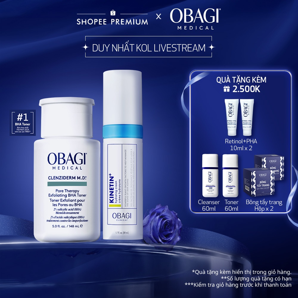 [Obagi x KOL] Bộ đôi chăm da Toner BHA Obagi Medical Clenziderm M.D 148ml&Kem Dưỡng Dịu Da Clinical 