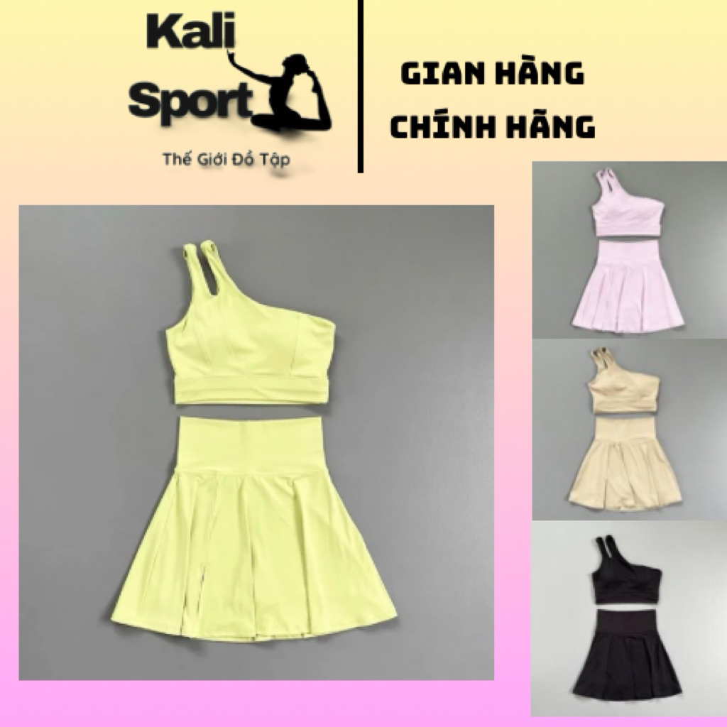 [ORDER] KALI SPORT Set Đồ Tập Thể Thao Nữ Áo Hai Dây Chéo Và Chân Váy Ngắn Lưng Cao Phong Cách Năng 