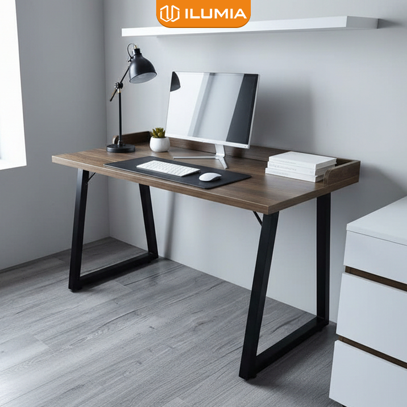 Bàn làm việc chân sắt đen mặt màu óc chó thương hiệu ILUMIA - GM228