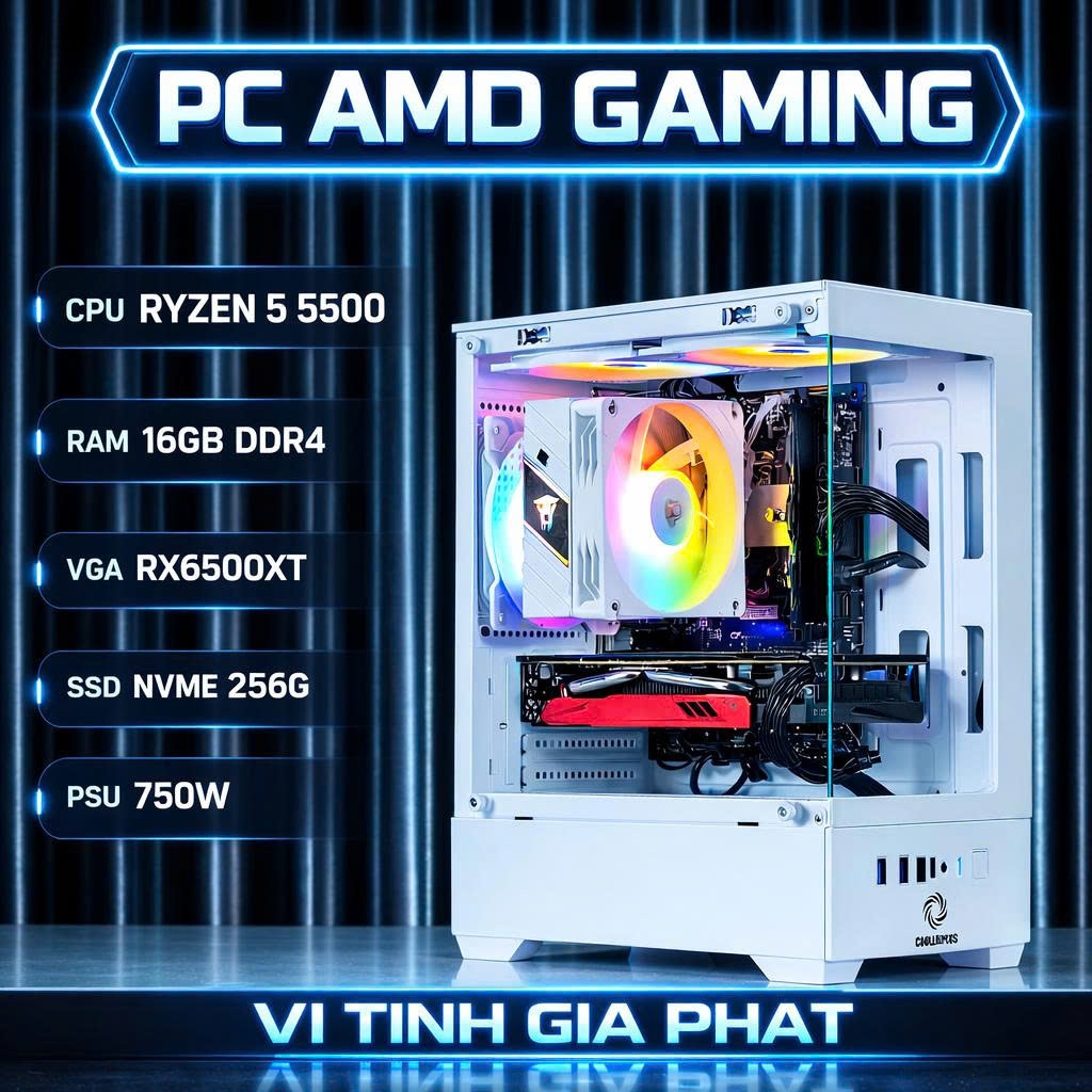 PC Gaming Full AMD Ryzen 5500 - VGA Rx 6500 XT - Ram 16G chiến game AAA max setting LOL, Valorant