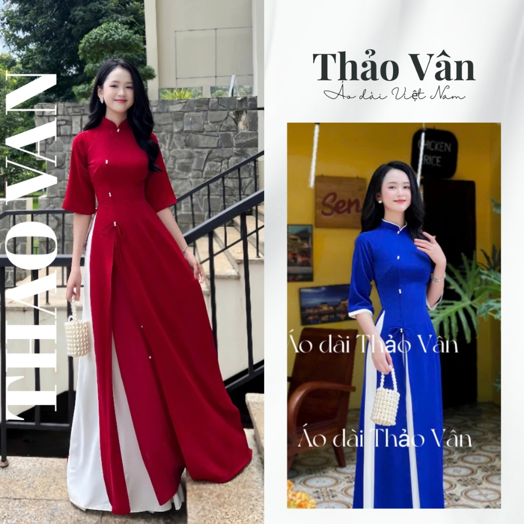 [HÀNG MỚI VỀ] - Áo Dài Truyền Thống Nữ Kiểu Cách 4 Tà Vải Lụa Mỹ Cao Cấp Đủ Màu Đính Kết Hoa Mai Mềm Rủ, Không Nhăn