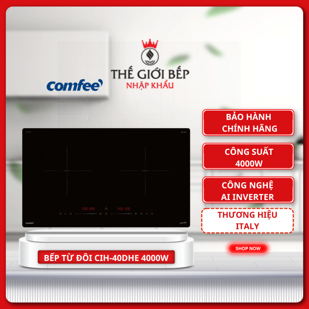Bếp từ đôi âm Comfee CIH-40DHE 4000W – AI Inverter tiết kiệm điện, Booster 2200W