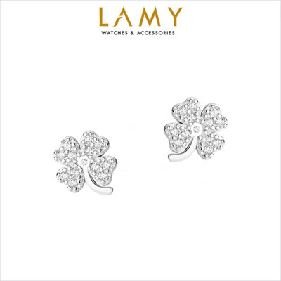 Khuyên tai bạc nữ LAMY Gem-studded Four-leaf Clover Earrings 3084 - Khuyên tai bạc ta
