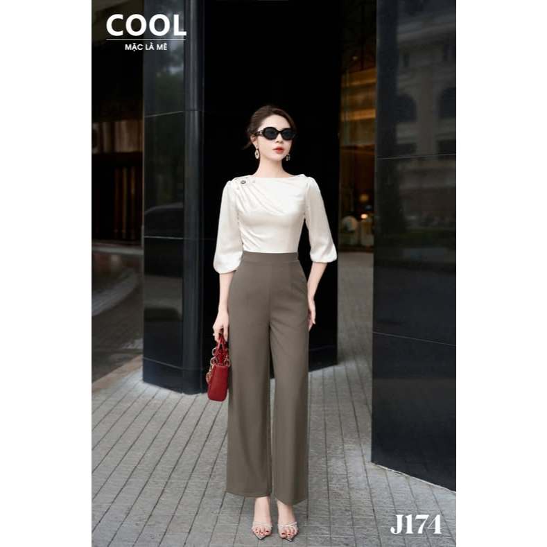 Jumpsuit Dài Thiết Kế J174, Đồ Bộ Liền Thân Áo Lụa Nhung Sang Trọng, Quần Suit Chun Mè Ống Suông Hac