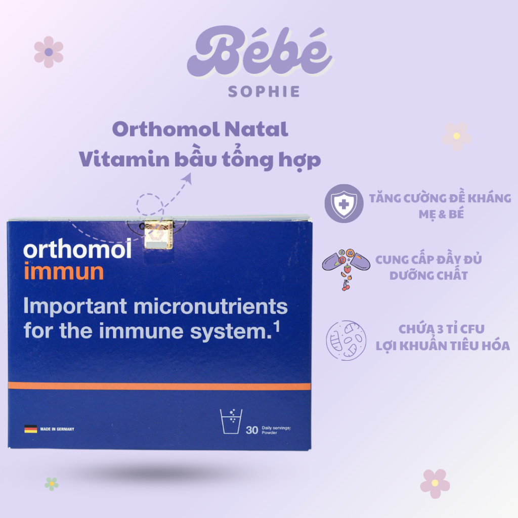 Vitamin bầu Orthomol Natal bổ sung sắt ,axitfolic ,canxi, lợi khuẩn, DHA - Bebe Sophie