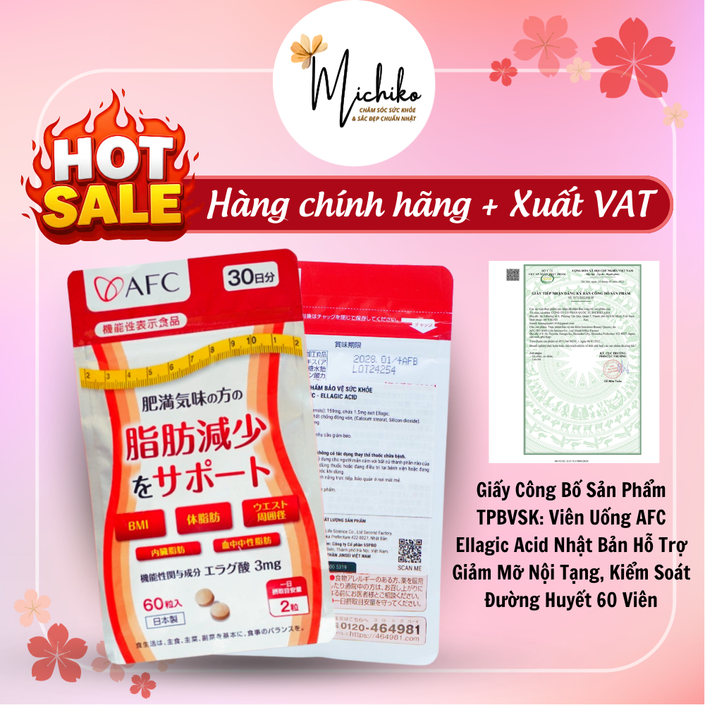 [Hàng Chính Hãng] Hỗ Trợ Giảm Mỡ Nội Tạng, Mỡ Bụng, Kiểm Soát Đường Huyết AFC Ellagic Acid Nhật Bản