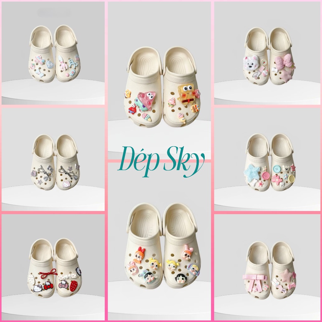 [MỚI-TẶNG 5 CHARM] Dép Sục Màu Kem Quai Hậu Kèm Charm Dễ Thương Đi Êm Chân Chống Thấm Nước Hot 2026