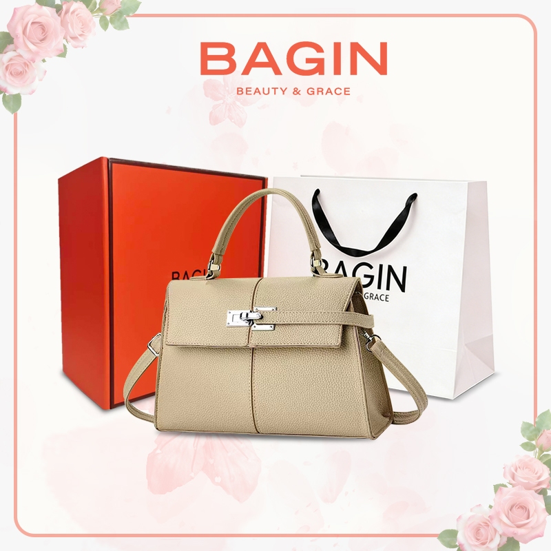 BAGIN Túi Xách Tay Nữ Công Sở Da Vân Cao Cấp Khóa Kim Bạc Sang Trọng Quà Tặng Tặng Cho Mẹ Ngày Lễ
