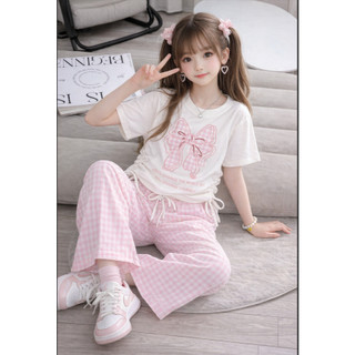 Sét Quần Áo Ống Suông Rút Eo Dễ Thương Dành Cho Bé Gái Size 13-44kg ,Chất Liệu Mềm Mịn Thấm Hút Mồ Hô _ Model: AV9