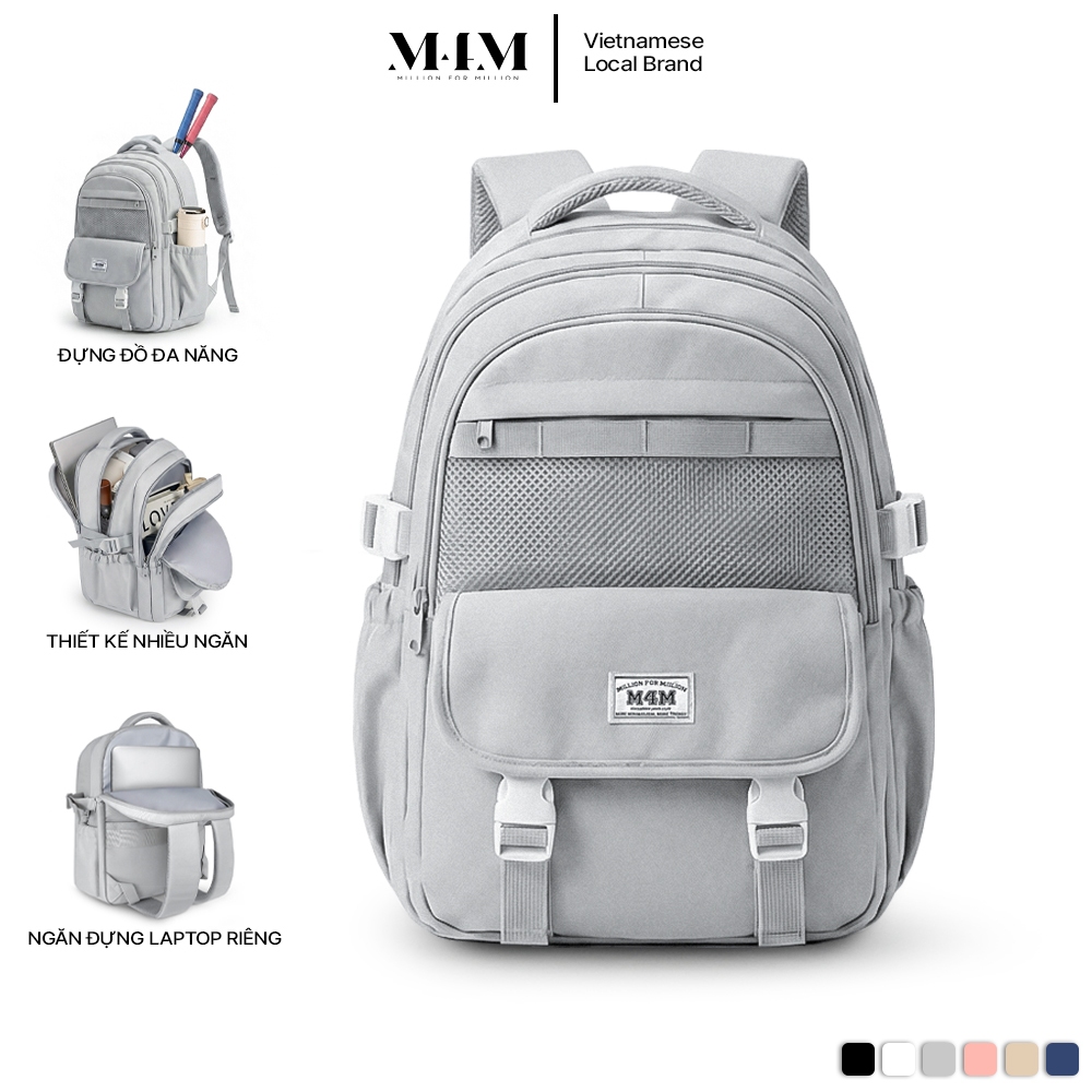 Balo đi học nhiều ngăn M4M MILLION Backpack BM007 Cặp nữ nam đựng laptop 15.6 inch vải chống nước
